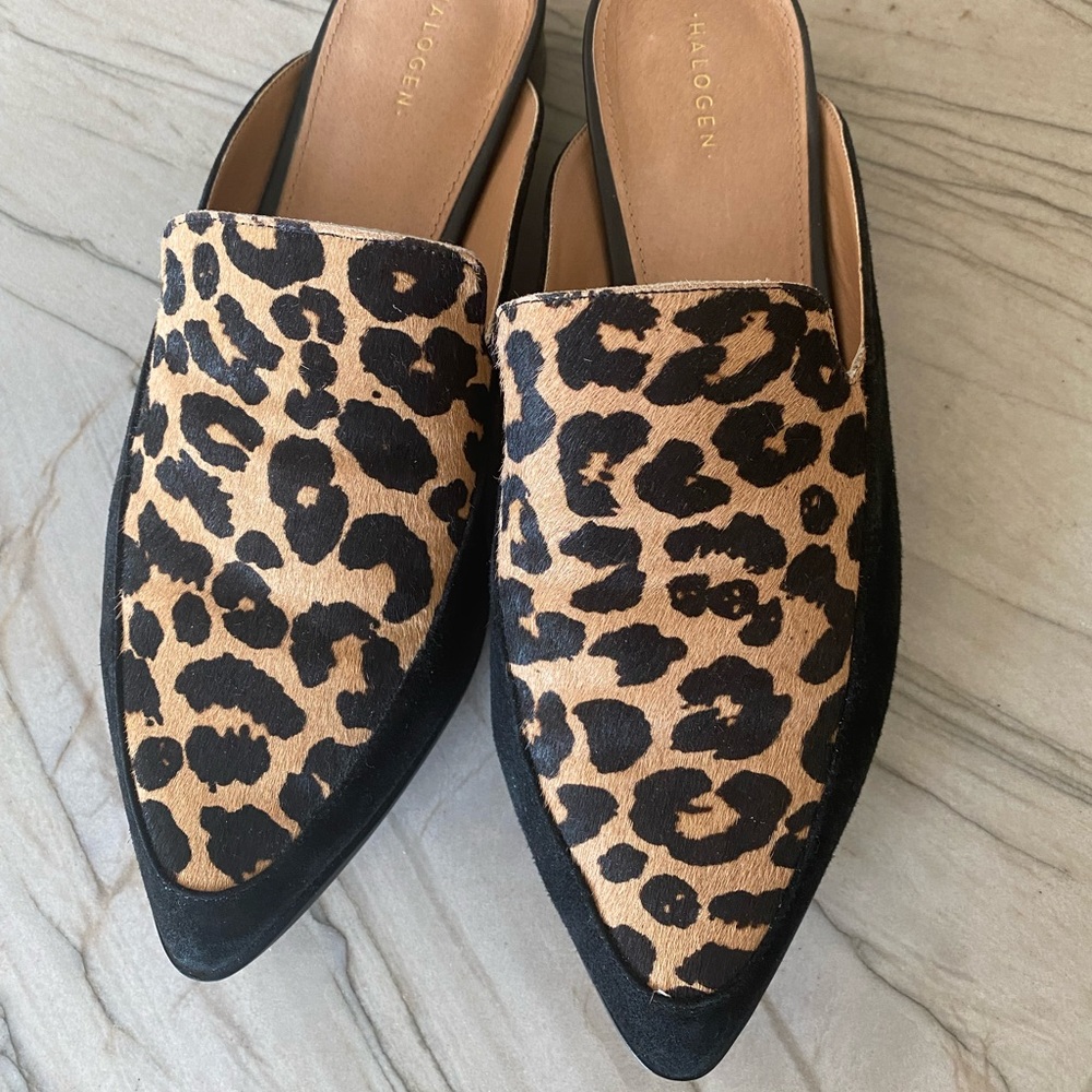 Halogen Corbin Mule 8.5M black suede/leopard calf hair